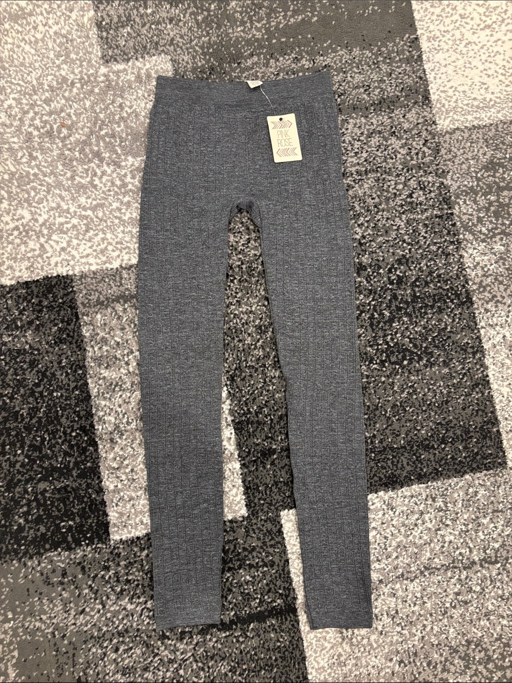 Pink Rose Ribbed Knit Leggings - Charcoal
